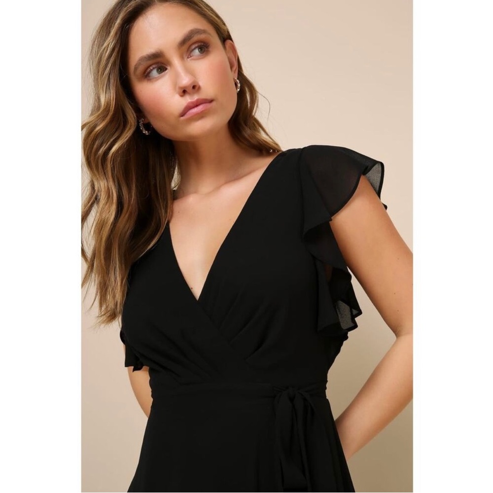 Lulu's Black Ruffle Wrap High-Low Maxi Dress - Picture 3 of 6